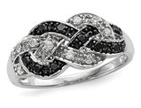 1/5 Carat (ctw) Black and White Diamond Love Knot Ring in Sterling Silver